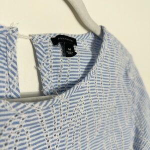 Ann Taylor Light Blue and White Textured Blouse